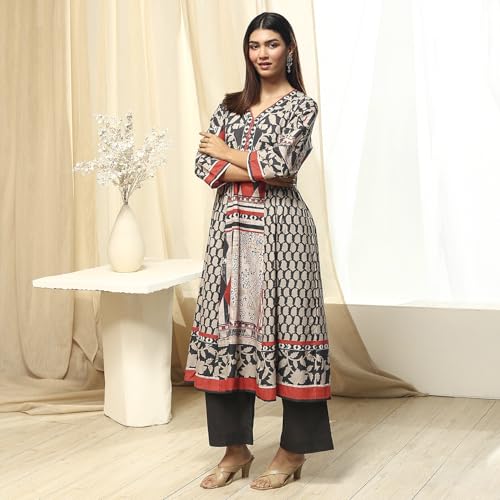 Image of BIBA Women Cotton A Line Printed Suit Set