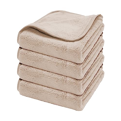 Pack 4 Toallas de Tocador Velló de Coral 30x50cm Súper Absorbentes - Toallas Secado Rapido, Resistente y Suaves (Beig)
