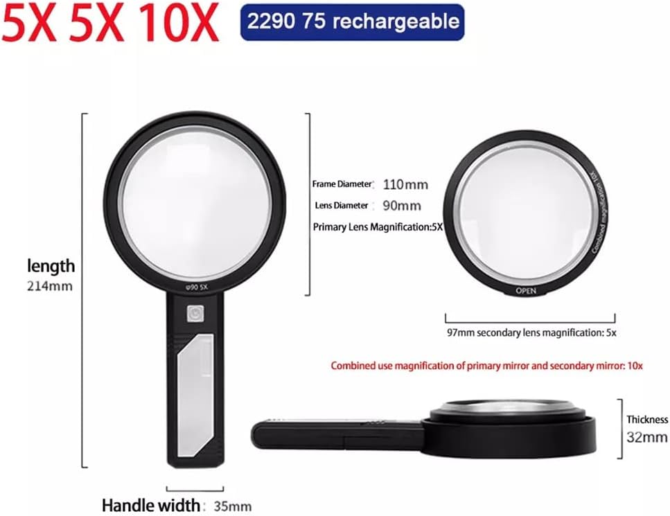Illuminated Magnifying Glass Portable Magnifying Glass Strap Light Optical Lens Illuminated Magnifying Glass for Reading Repair