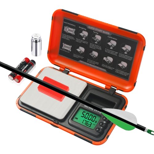 AHOSOUTLY Digital Archery Arrow Scale with Holder - 200g x 0.01g Precision Dual Units and LCD HD Display Portable Grain Scale for Arrow Tips & Arrows - Includes Calibration Weights & Batteries