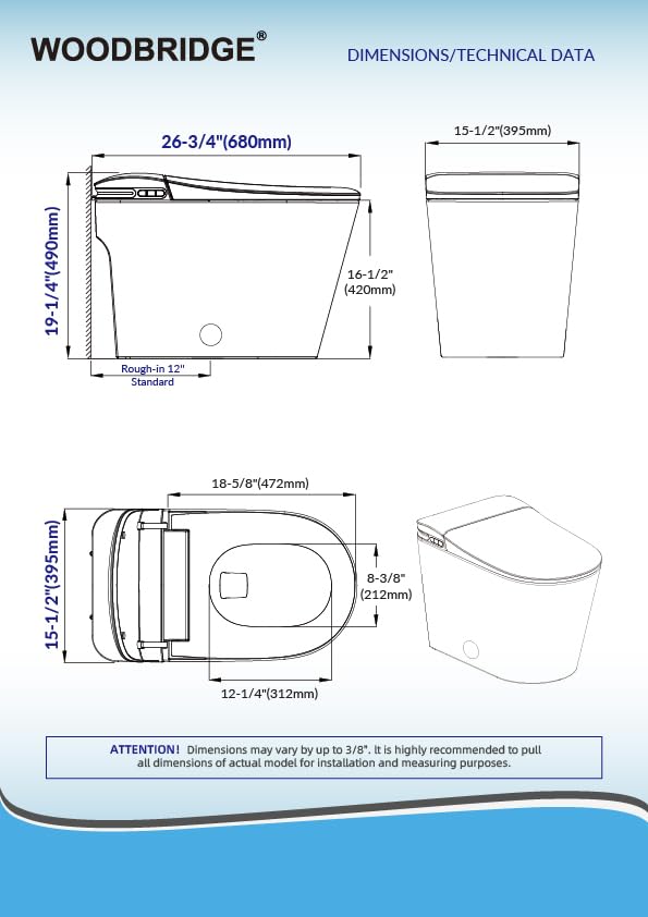 Image of WOODBRIDGE GT100 Smart Toilet,Auto Open /Close Lid, Foot Sensor,Auto Flush, Heated Seat & Fragrance System, ADA Height, Easy Installation, without Bidet