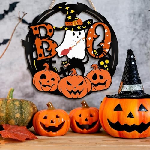 Adorno colgante de madera para Halloween, para fiestas en el hogar, festivales, decoración para salón, puerta, encantador (naranja, 30 cm) - imagen 3