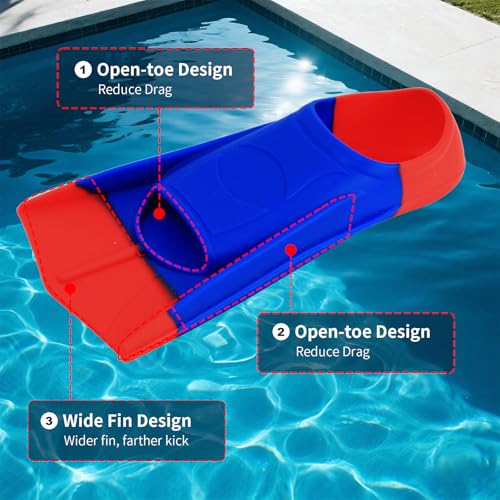 Image of Kids Swim Fins,Short Youth Lap Swimming Flippers,Soft Silicone Training Fins for Children Girls Boys Beginners