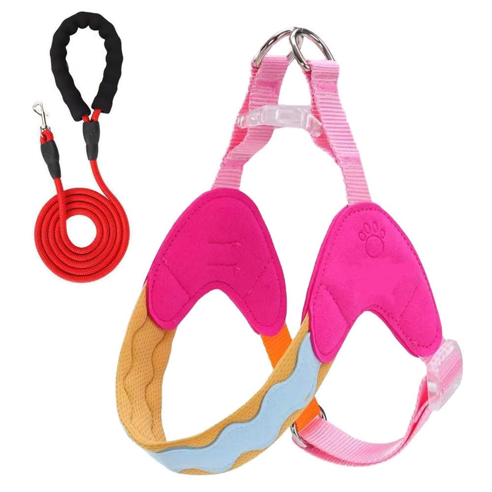 Este arnés y Correa antitirones en Forma de Y está diseñado para Akita e Incluye un Chaleco Acolchado Ajustable para el Pecho y Tiras Reflectantes. Pink XXS+1.5M