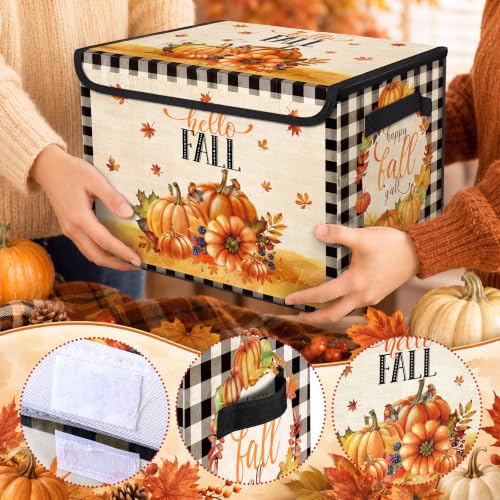Image of Briwooody Fall Pumpkin Storage Bin with Lid and Carrying Handle Storage Box