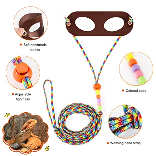 LIKZINWA Bearded Dragon Lizard Leash Harness,4 Size Pack Adjustable Small Animal Harness for Reptile and Small pet (Brown)
