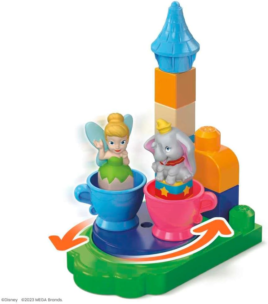 Mega Bloks Disney figures Dumbo and Tinker Bell on spinning teacups