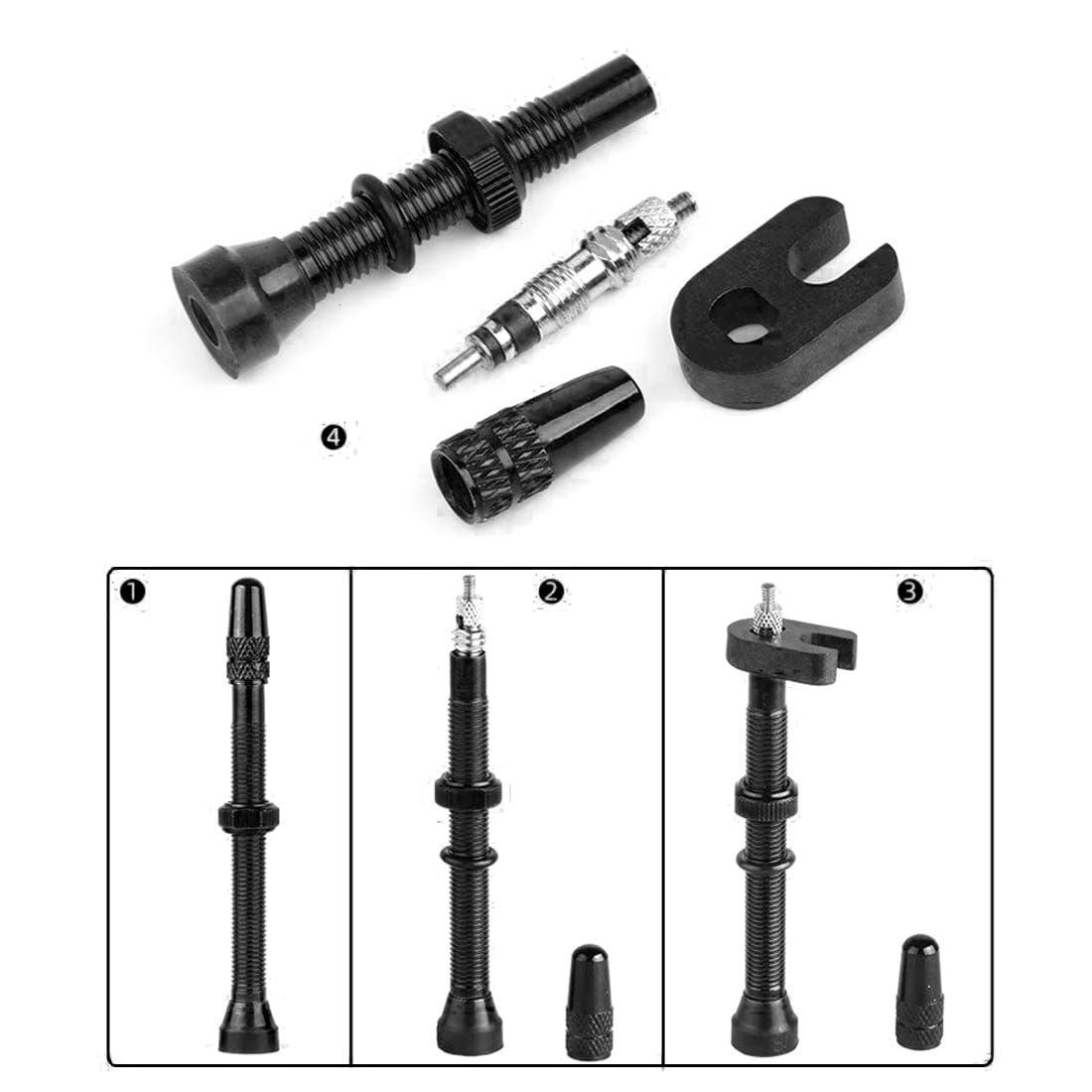 Steli Valvola Tubeless 40mm in Lega, Kit Completo con Strumento Rimozione Nucleo Value e Cappucci (Coppia)
