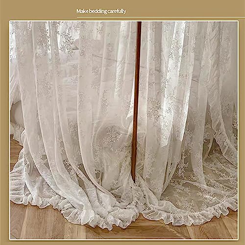 Cama con dosel doble blanca con postes y mosquitera incluida 5