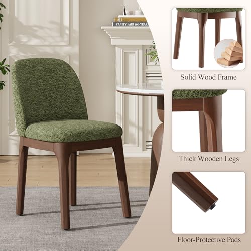 Image of MALOL Upholstered Dining Chairs with Thickened Solid Wood Legs, Mid Century Modern Kitchen & Dining Room Chairs Set of 4, Comfortable Side Chairs for Dining Room, Kitchen, Green