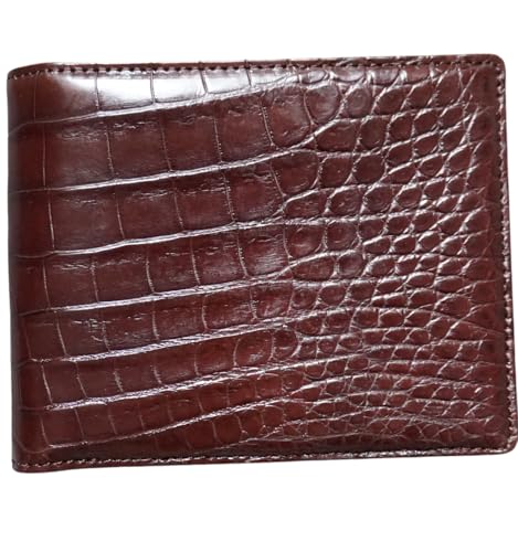 Genuine Crocodile Alligator Leather Skin Men's Bifold Wallet (DOUBLE SIDE-Brown Belly-NO FLAP)