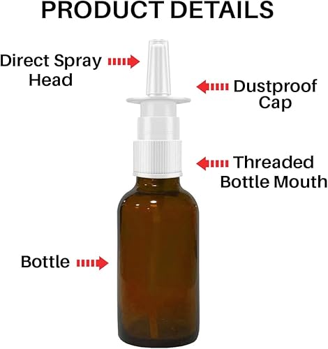 Miniatura 4 de VIGOR PATH Pulverizador nasal de vidrio de 1 oz Solución vacía, recargable, tamaño de viaje para aplicaciones salinas Construcción de vidrio de