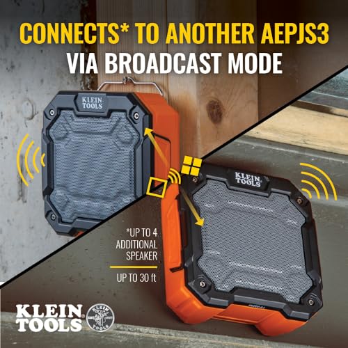 KLEIN TOOLS AEPJS3 Bluetooth Jobsite Speaker with Magnet and Hook, 20-Hr Run Time, Charge Via USB A or C, Pair Multiple Speakers via Broadcast, Hands Free Capable - image 2