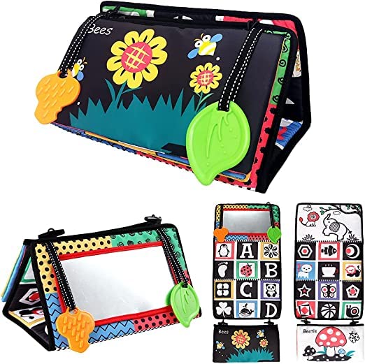 My Phoenix Tummy Time Activity Mirror Baby Tummy Time Toys, Tummy Time Pillow For Fine Motor Skills Development Black and White Sensory Travel Toys For Babies Infant Newborn Toys 0-6 Months Gifts