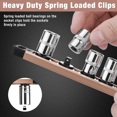 Image of WORKPRO Magnetic Socket Organizer, Heavy Duty 1 /4-Inch Drive Socket Rail | Aluminum Alloy, 12 Pieces Clips, Rotatable & Movable Clips, Efficient Organization