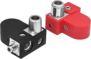 Recoil BTO Solid Brass Positive Negative Battery Terminals with Adaptor Collars, 1X0/2/4 Gauge &amp; 1X4/8 Gauge Outputs, Top-Mounted or Side-Mounted Power Ring Provision and OEM Post Adapter