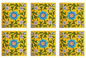Shiv Kripa Blue Art Pottery Ceramic Home Decor Traditional Jaipur Tiles (6 X 6 INCH/Pack of 6 Tiles)