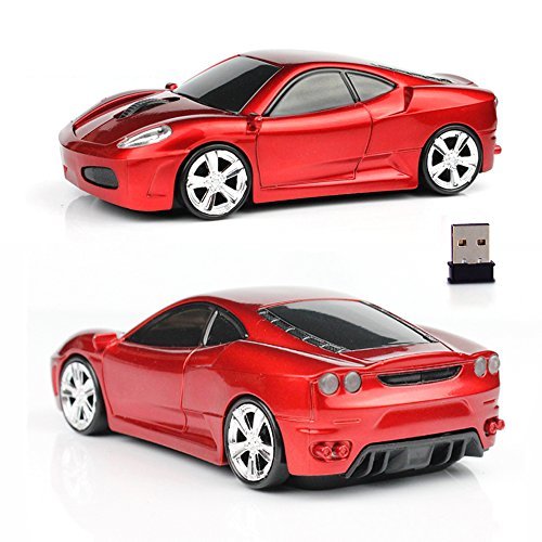 UrChoiceLtd Souris optique USB sans fil 3D en forme de voiture de course avec phares et feux arrière lumineux 2,4 GHz 1600 DPI