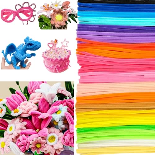 300 PCS 20 Colors Pipe Cleaners for Craft, Pipe Cleaner Flower Bouquet, Craft Pipe Cleaner Set, Valentine's Day Flower Making Supplies, Vibrant Color Craft Stems for Creative Handmade Gifts