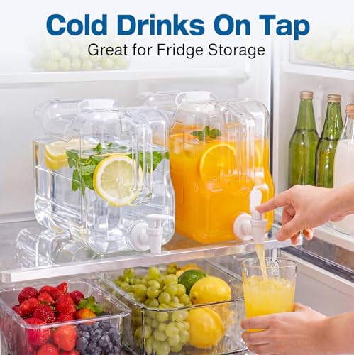 Image of Funnymoom 4 Pcs Drink Water Dispenser for Fridge 2 Gallon Beverage Dispenser with Spigot Plastic Reusable Refrigerator Water Dispensers Waters Jug Container for Party Outdoors Camping Hiking Home