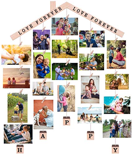EASTERNSTAR Marco de fotos para colgar en la pared con clip de pared para fotos de bricolaje, marco de fotos, collage, incluye cadenas y 28 clips de madera