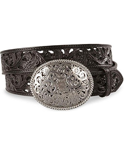 Tony Lama 42 Inch Black Pierced Filigree Trophy Western Leather Ladies Belt
