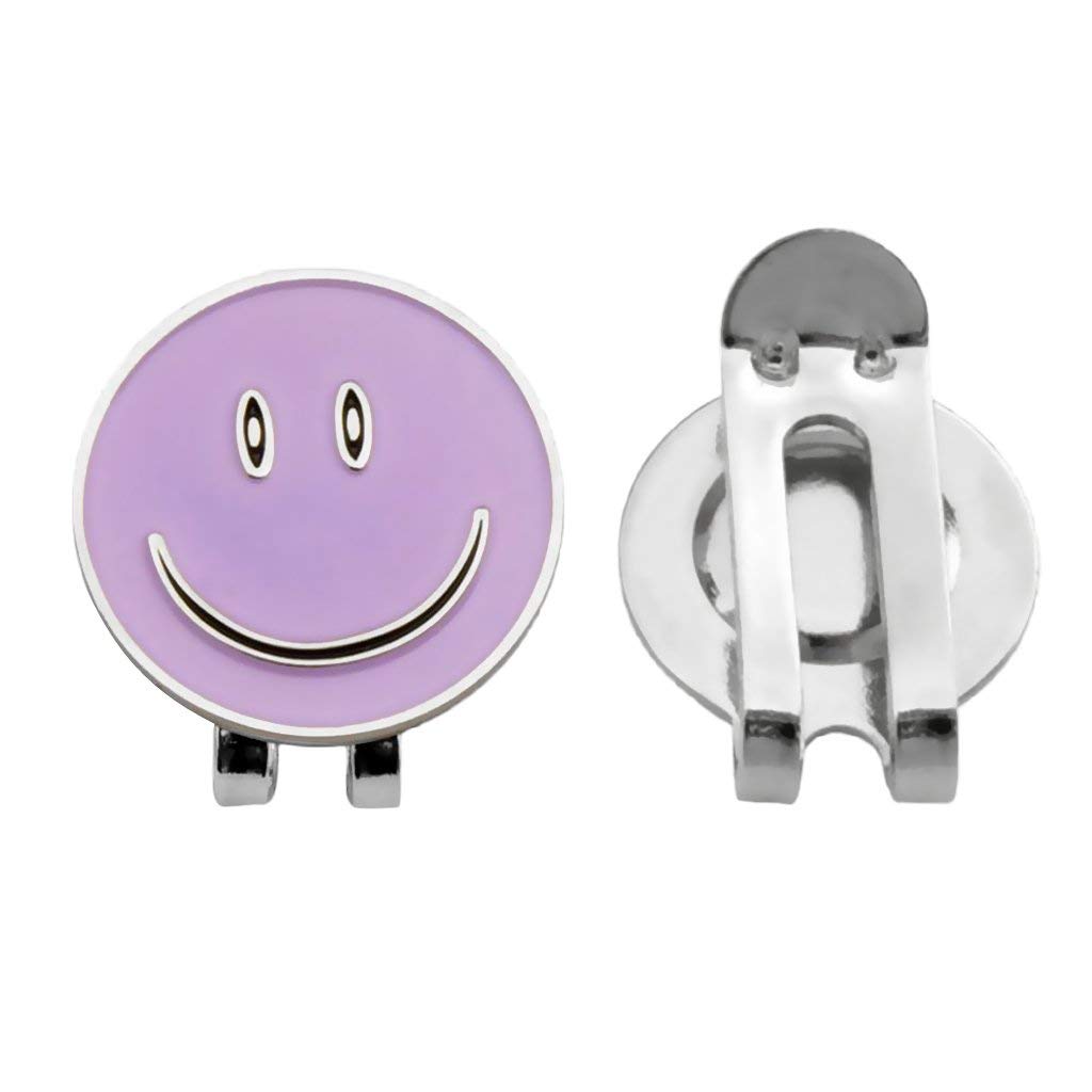 3 juegos de marcadores de pelota de golf con diseño de cara sonriente con clip magnético para gorra de golf (blanco + morado + amarillo)