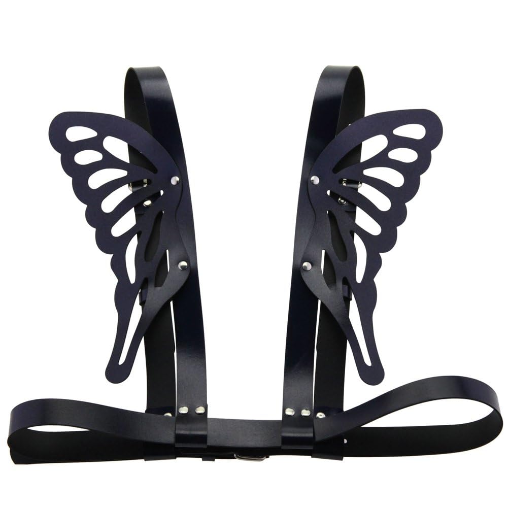 Ppmter Women Punk Butterfly Wings Body Chest Harness Waist Belt Body Caged Harness for Rave Festival Halloween Costume