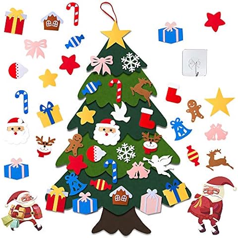 AISHN DIY Felt Christmas Tree Set - Xmas Decorations Gifts with 26 pcs Cute Ornaments for Kids, Christmas Home Hanging Decorations, 3.3ft Cover