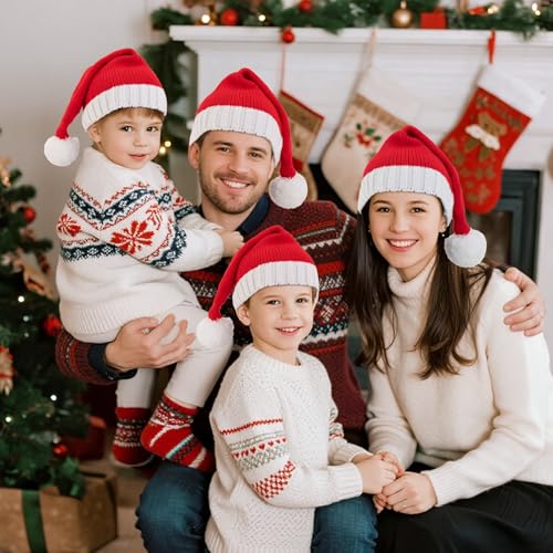 Image of Santa Hat Christmas Hats Xmas Party Red Knitted Beanie For Adult Women Men