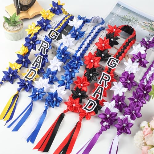 TFTANFAN Graduation Flower Lei Hawaiian Floral Necklace for Graduation Ceremony Graduation money lei Gift for Women Men (Royal Blue and white) by TFTAFAN - Used condition - Image 6