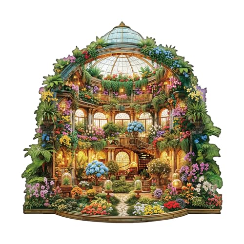 Jigfoxy Mystic Garden Hall Wooden Jigsaw Puzzles for Adults 270pcs Unique Animal Shape Wood Puzzles Birthday Gifts for Family Friend with wooden box(13.4 * 13.4in)