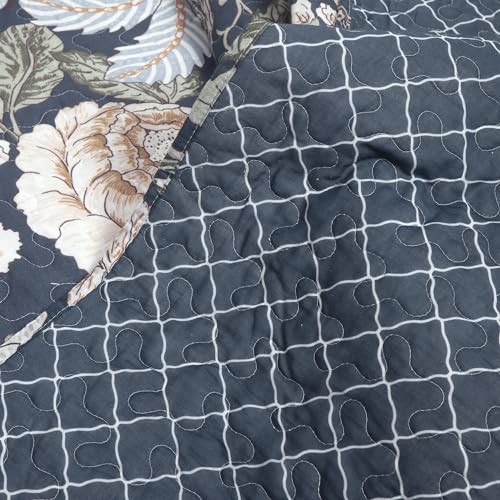 Image of Lush Decor Sydney Reversible Cotton Quilt Set, 3 Piece Set, Full /Queen, Navy & Multi - Cotton Bedding Set - Navy Floral Quilt - Cottage Decor - Bedding Queen Size