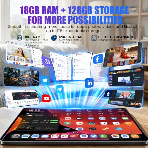 Image of Android 15 Tablet with Keyboard 10.1 Inch, 18GB RAM 128GB Storage, 2 in 1 Tablet PC with Mouse Stylus Case, IPS Display, Dual Band WiFi, GPS, Bluetooth, 1TB Expandable, Black