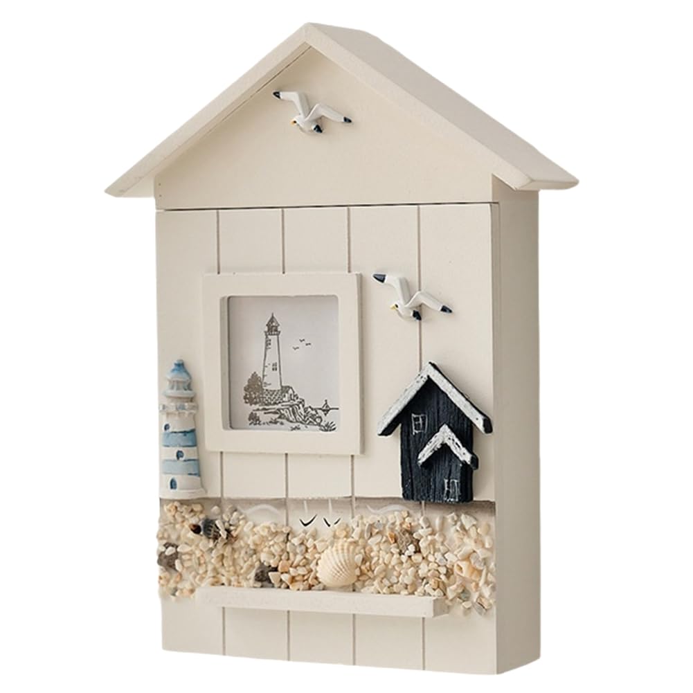 CTRLZS Wall Mounted Cabinet Key Rack, Wooden House Key Storage Box, Mediterranean Style Model Statue Home Wall Decor Lighthouse
