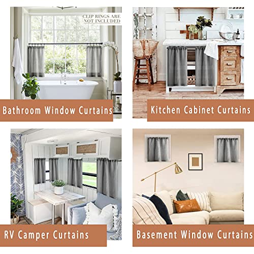 Xtmyi Grey Kitchen Short Curtains Valances Sets Of 2 Pack Dark Gray Semi Sheer Linen Curtains For Small Bedroom Basement Rv Window Bathroom 30 Inch Length #TOP3
