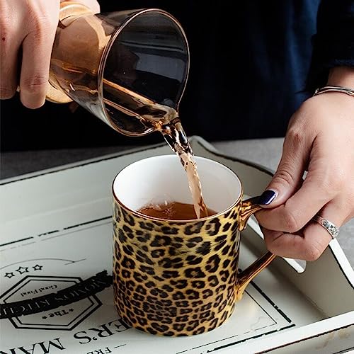 YBK Tech Kaffeetasse aus Knochenporzellan, Teetasse, Kaffeetasse für Zuhause, Küche, Büro (Leopardenmuster)
