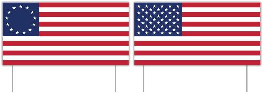 VictoryStore Yard Signs: American Flag USA Flag Yard Sign and Betsy Ross Flag Yard Sign Set 12 Inch by 24 Inch Includes Stakes