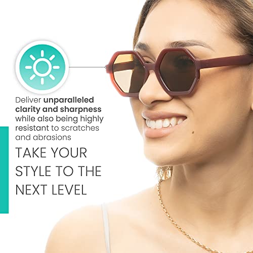 2SeeLife Hexagon Oversized Sunglasses Womens With Full Sun-Protection - Sturdy Womens Sunglasses - Retro Shades For Women3