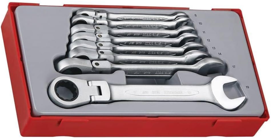 Teng Tools 8 Piece Flexible Ratcheting Wrench Set 8 to 19mm - TT6508RF, Silver