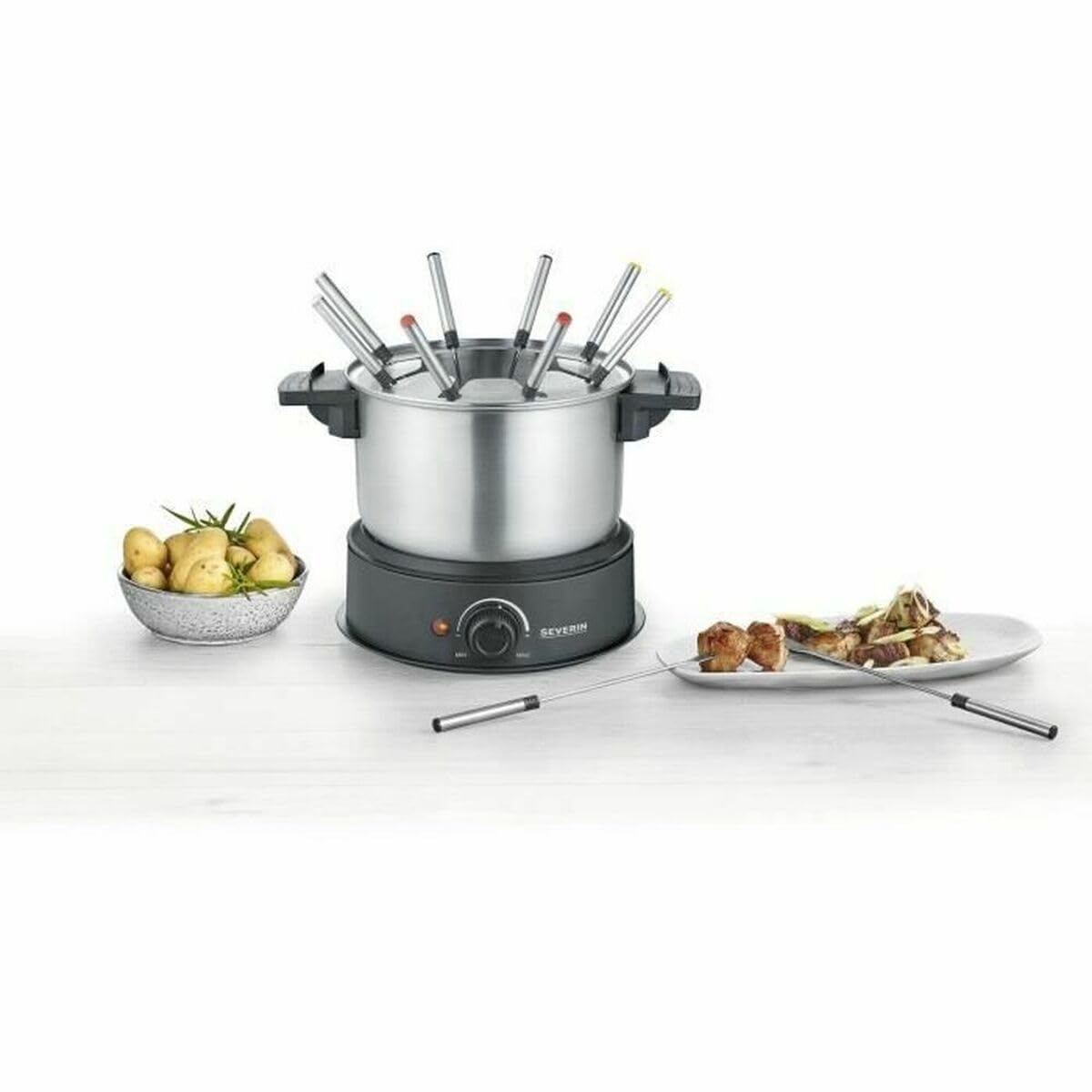SEVERIN FO2473 Fondue el�ctrica 8 personas con olla extra�ble de acero inoxidable, Incluye: Protector contra salpicaduras y 8 tenedores