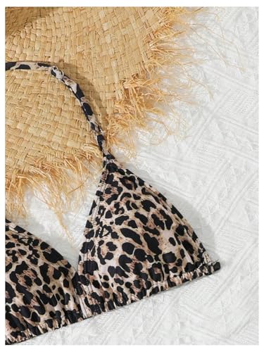 Floerns Girl's 3 Piece Swimsuit Cheetah Halter Bathing Suit and Beach Skirt Set3