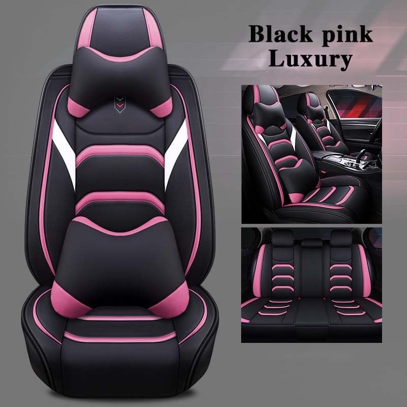 Housse siege voiture universel cuir PU rembourrée protection auto noire rose - 2