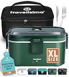 TRAVELISIMO Extra-Large Heated Lunch Box – Holds up to 1.8L 100W Electric Lunch Box, Stainless Steel Heated Lunch Boxes for Adults 3 in 1 for Car, Electric Lunchbox 12V/24V/230V Self Heating Lunchbox