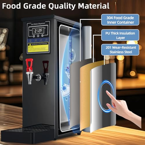 Image of Hot Water Dispenser Commercial Water Boiler Countertop Hot Water Machine Stainless Steel Step-heating Temperature Control 86-212F for Boba Tea Coffee Office Restaurant 1600W, 25L(6.6GAL) /Hour, Black
