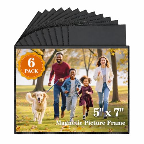 NOBEFY 6 Pack 5x7 Inches Magnetic Picture Frames for Refrigerator Black