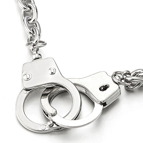 COOLSTEELANDBEYOND Mens Womens Link Chain Handcuff Necklace Silver Color, 27 inches Rope Chain, Punk Rock4