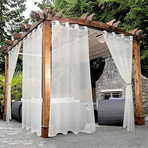 BONZER Waterproof Sheer Outdoor Curtains - 2 Panels Cover