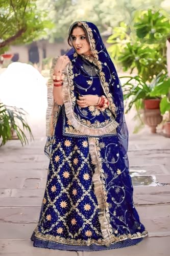 Image of Heavy Embroidery Work Semi Stitched Shimmer Silk Designer Rajputi Poshak For Women Rajasthani Lehenga Choli