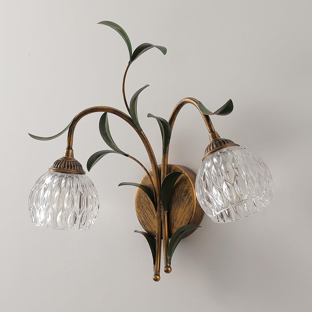 Kinkiet LED w stylu francuskim, vintage design, gałęzie i liście, przezroczysty kryształowy klosz / szkło matowe, dekoracyjna lampa z połowy wieku, imitacja kwiatów